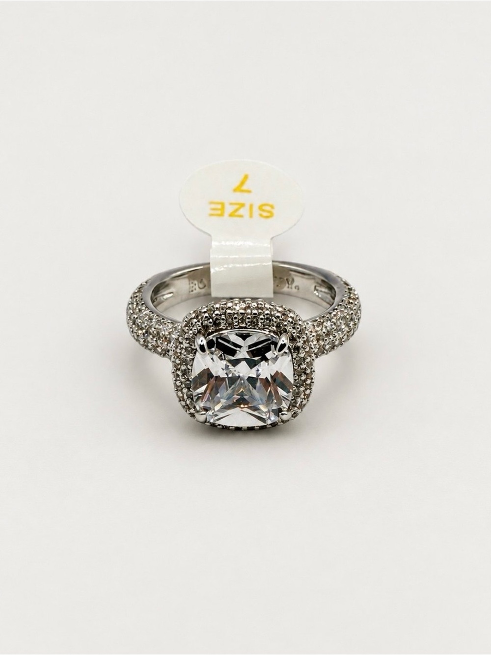 Bomb Party Clear Cushion-Cut Halo Ring Size 7